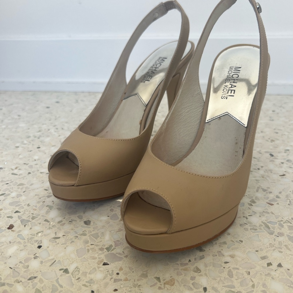 Michael Kors Beige Peep Toe Slingback Heels